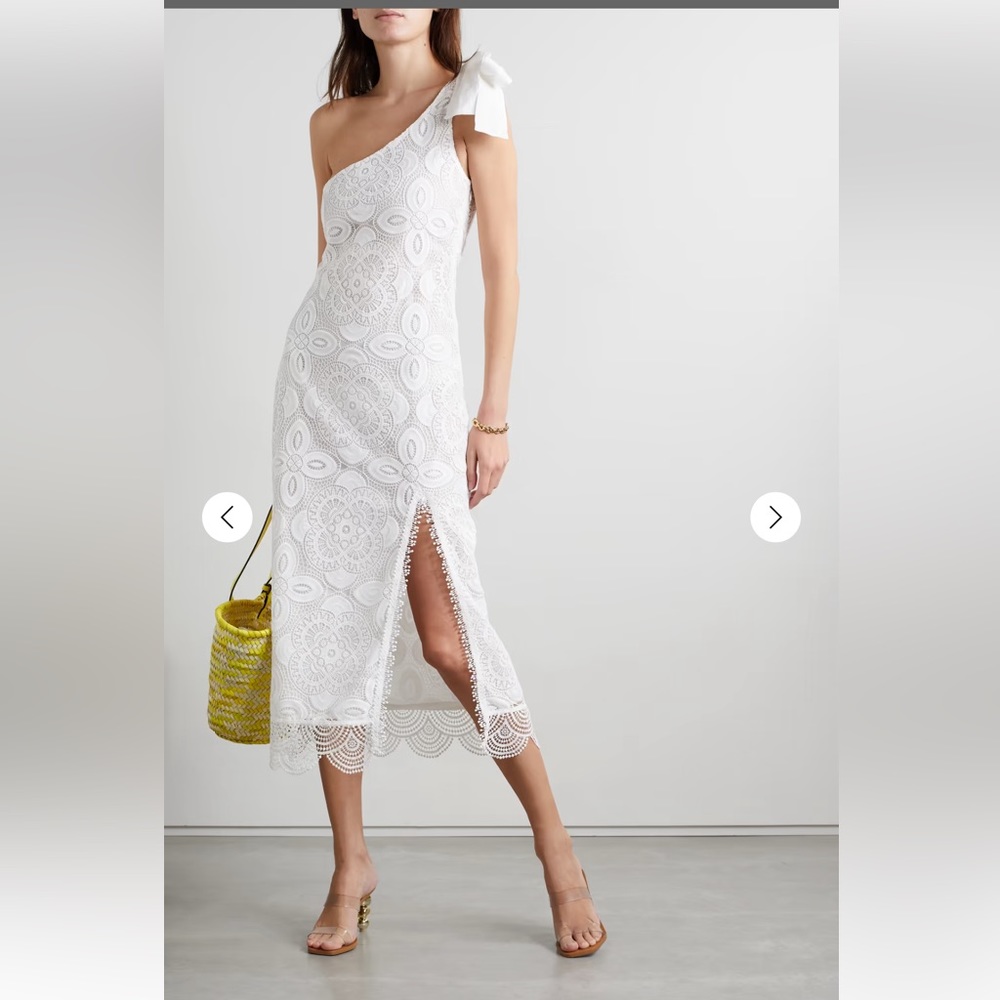 Waimari Manglar one-shoulder guipure lace midi dress